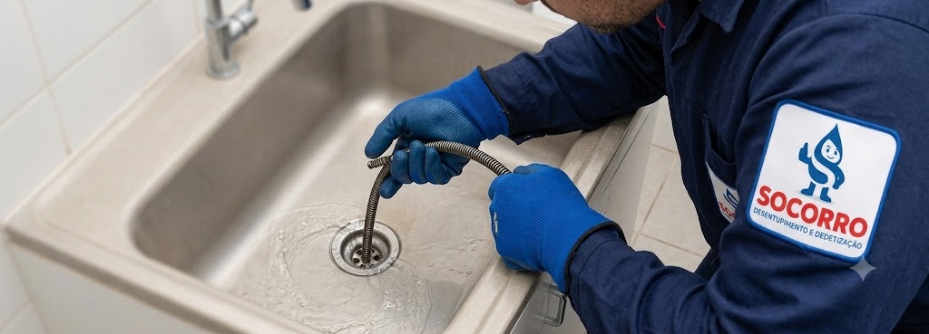 Profissional realizando Desentupimento de Esgoto, Pias, Ralos e Vasos Sanitários em Itapema
