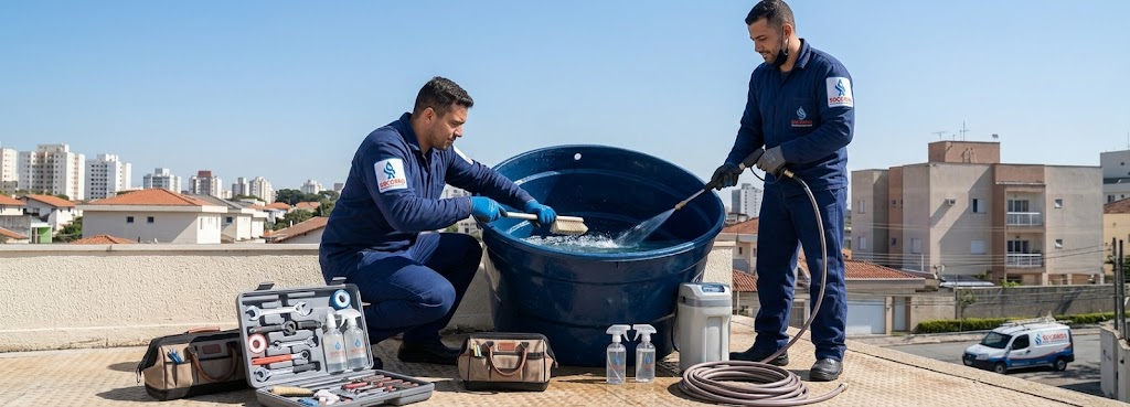 Profissional realizando Limpeza e Higienização de Caixas D'água em Itapema